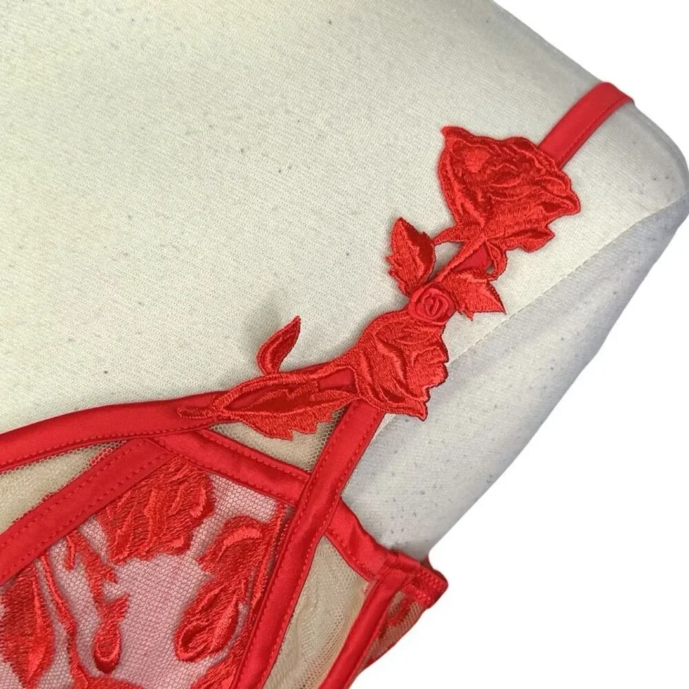 For Love & Lemons Romantic Roses Bra - Size Large (38A, 36B/C, 34DD, 38D)